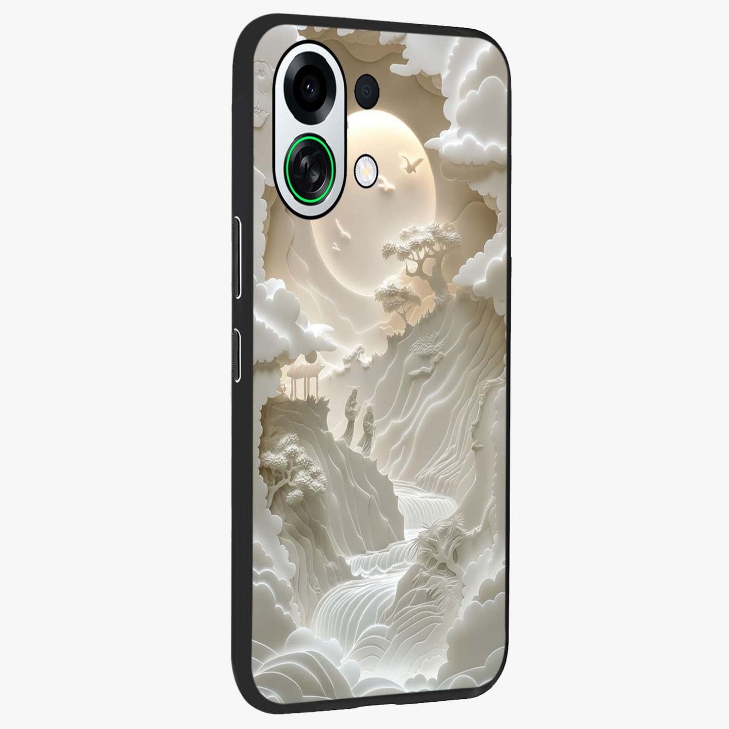 Celestial Origami Glass Case upright view showcasing creative origami artwork with modern celestial style.