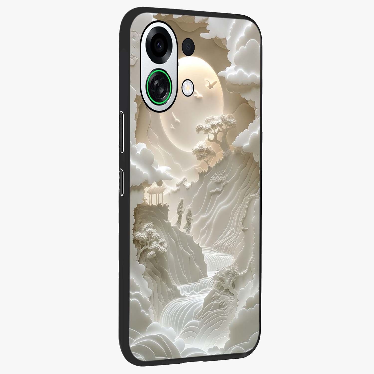 Celestial Origami Glass Case upright view showcasing creative origami artwork with modern celestial style.