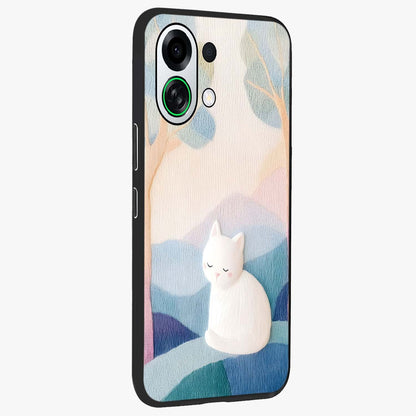 Cotton Dream Cat Glass Case upright view showcasing charming cat artwork with cozy dreamy theme.