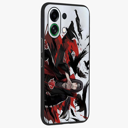 Crimson Crow Illusion Glass Case upright view showcasing striking crow illusion artwork with intense crimson theme.