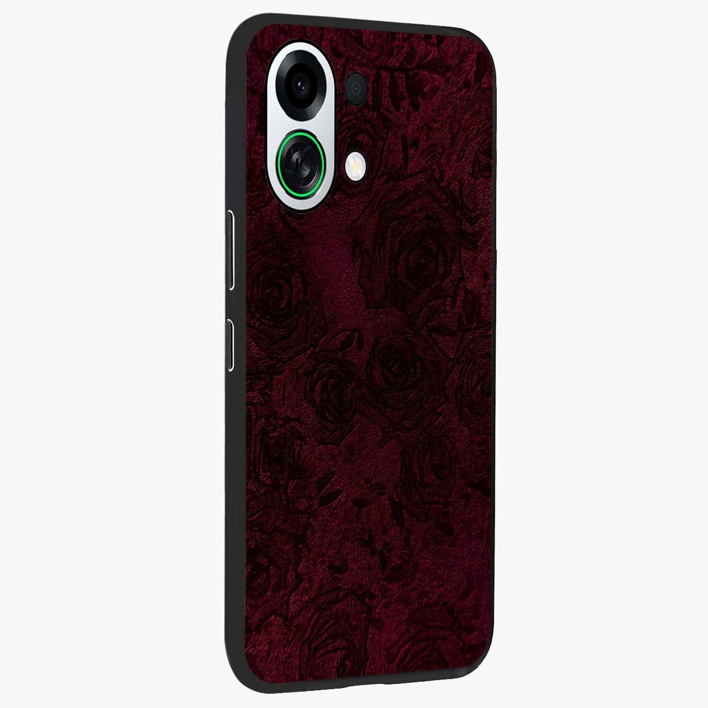 Crimson Fade Flow Glass Case upright view showcasing dynamic crimson flow artwork with stylish abstract theme.