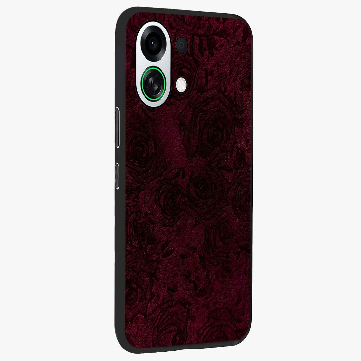 Crimson Fade Flow Glass Case upright view showcasing dynamic crimson flow artwork with stylish abstract theme.