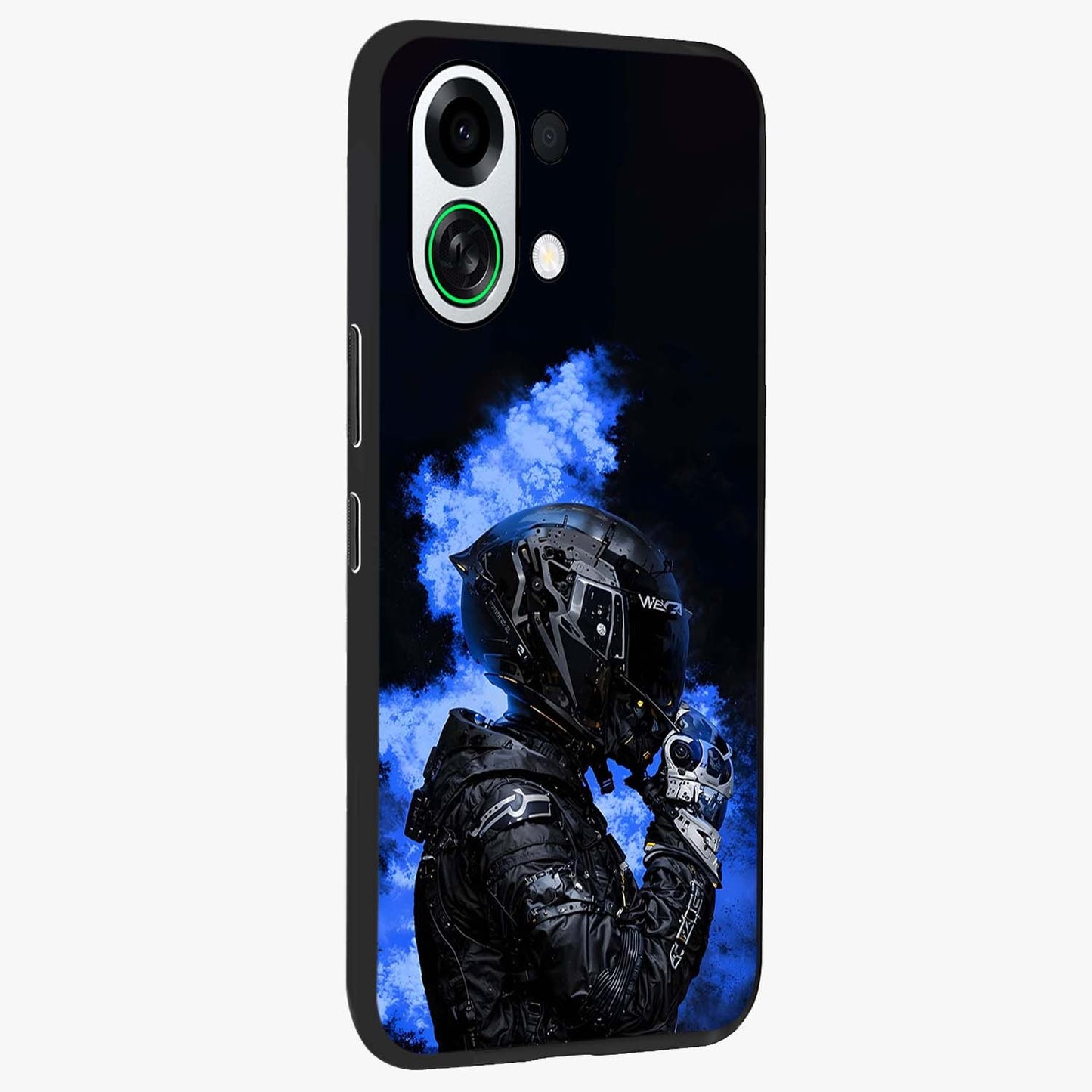 Cyber Sentinel Protocol Glass Case upright view showcasing advanced cyber sentinel artwork with futuristic tech theme.