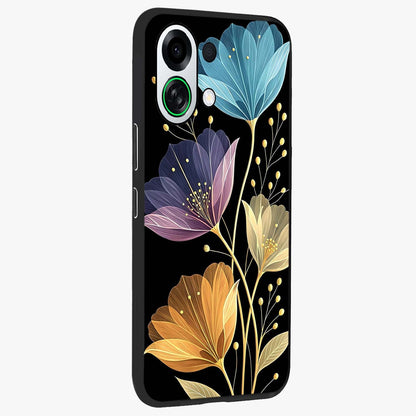 Delicate Multicolor Flowers Glass Case upright view showcasing delicate floral artwork with bright botanical theme.