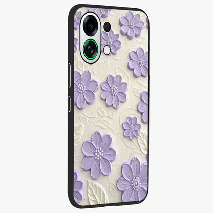 Floral Wall Art With Purple Flowers Glass Case upright view showcasing elegant purple flower artwork with decorative floral theme.