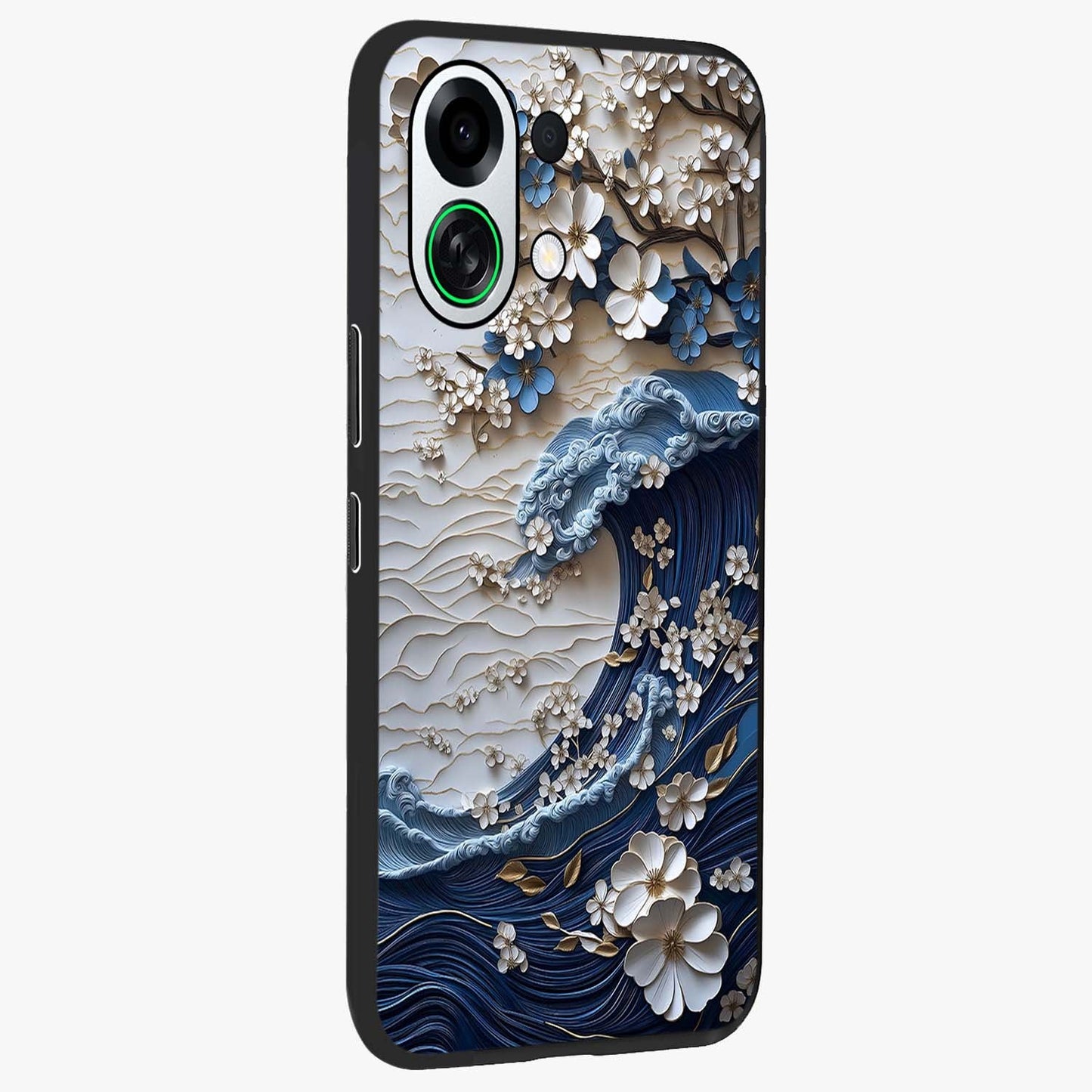 Floral Wave Origami Glass Case upright view showcasing creative floral origami artwork with artistic decorative theme.