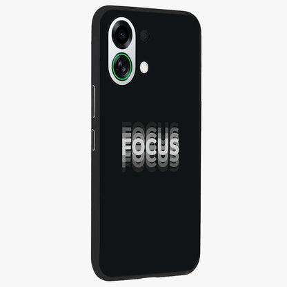 Focus Mode On Glass Case upright view showcasing strong typography statement with sleek motivational theme.
