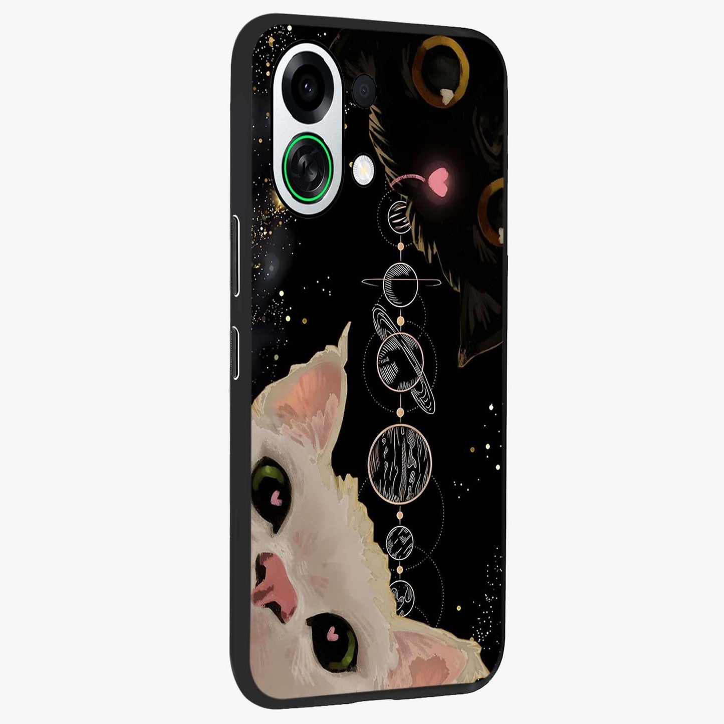 Galactic Cat Glass Case upright view showcasing mystical cat artwork with dreamy cosmic theme.