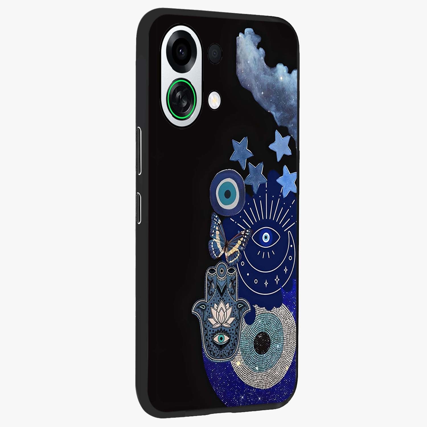 Galactic Charm Cluster Glass Case upright view showcasing glowing cosmic charm artwork with magical celestial style.