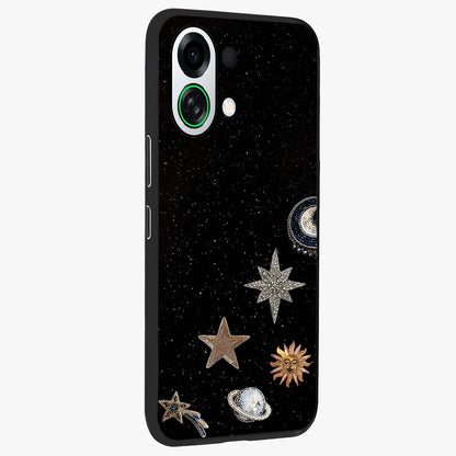Galactic Charm Glow Glass Case upright view showcasing glowing cosmic charm artwork with magical celestial style.