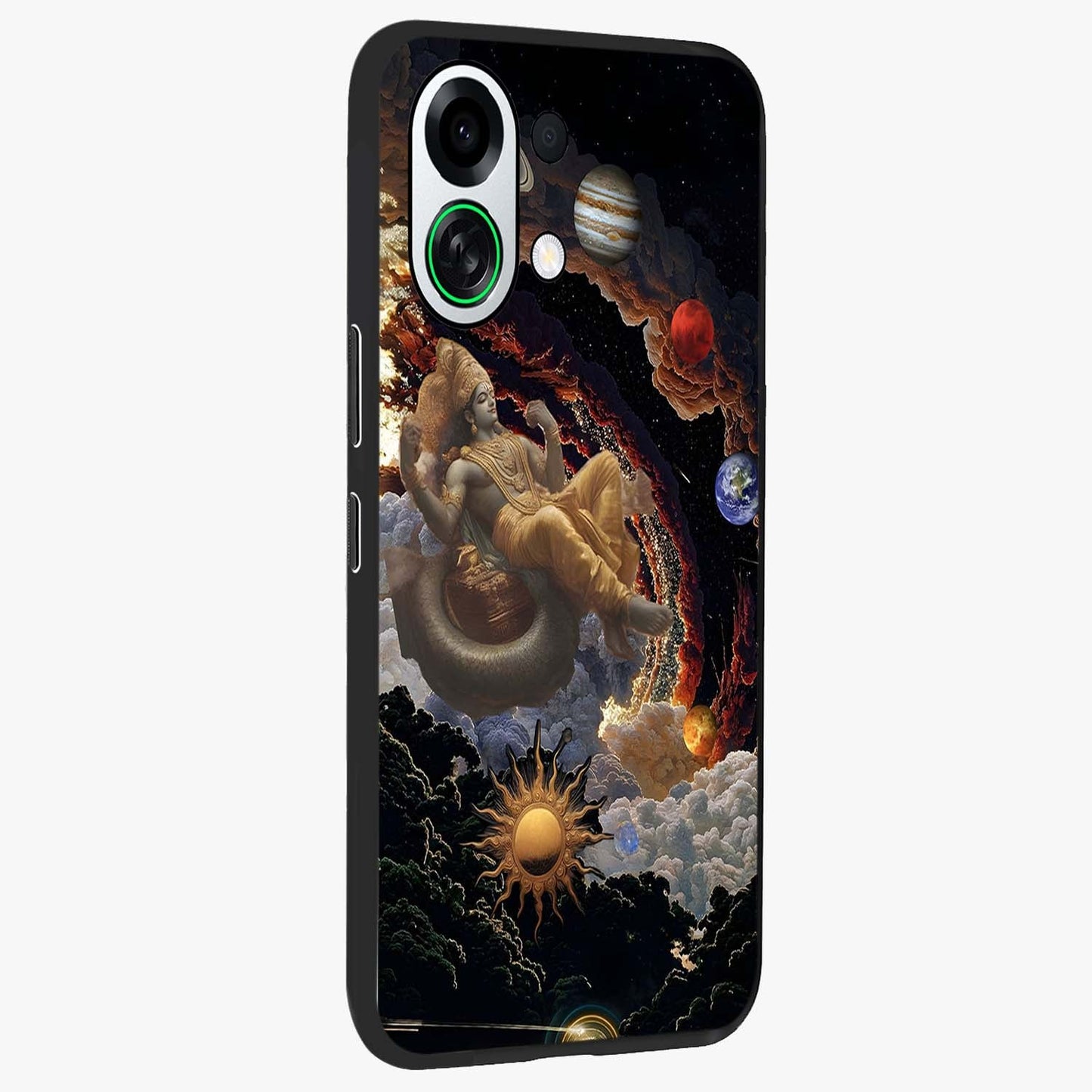 Galactic Divine God Glass Case upright view showcasing mystical divine artwork with dramatic cosmic theme.