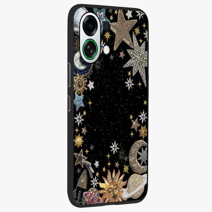 Galactic Jewel Stars Glass Case upright view showcasing glittering star jewel artwork with vibrant galaxy theme.