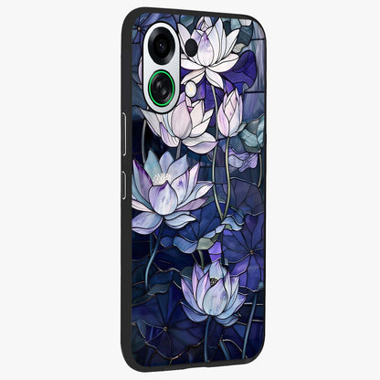 Gloss Petal Rush Glass Case upright view showcasing dynamic floral petal artwork with modern botanical theme.