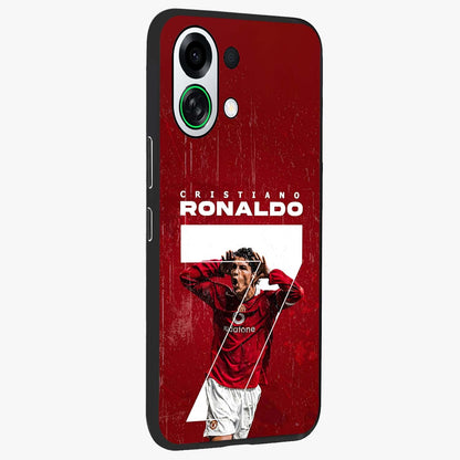 Goal Celebration Legacy Glass Case upright view showcasing dynamic football inspired artwork with victory celebration aesthetic.