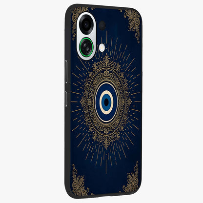 Golden Celestial Charm Glass Case upright view showcasing radiant celestial artwork with elegant golden theme.