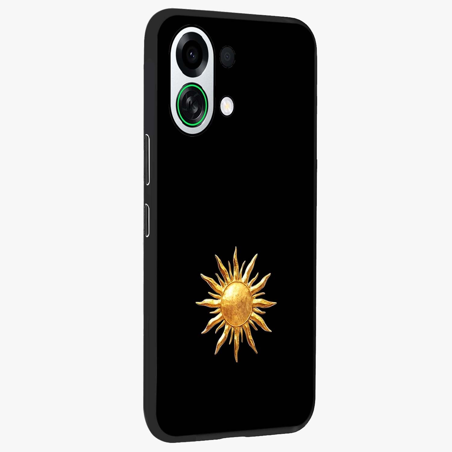 Golden Sun Minimalism Glass Case upright view showcasing haunting graveyard artwork with dramatic dark theme.