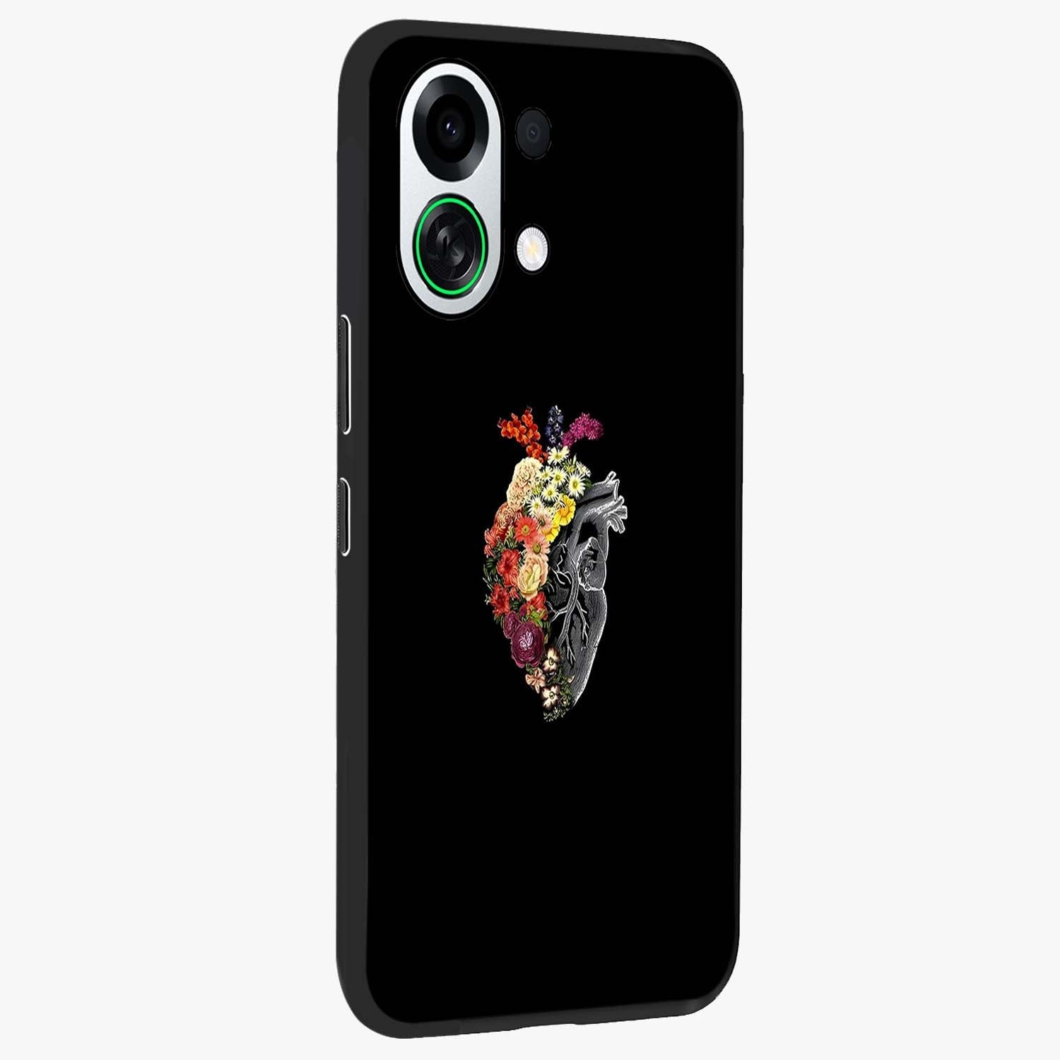 Heart With Flowers Glass Case upright view showcasing decorative heart and floral artwork with sweet romantic theme.