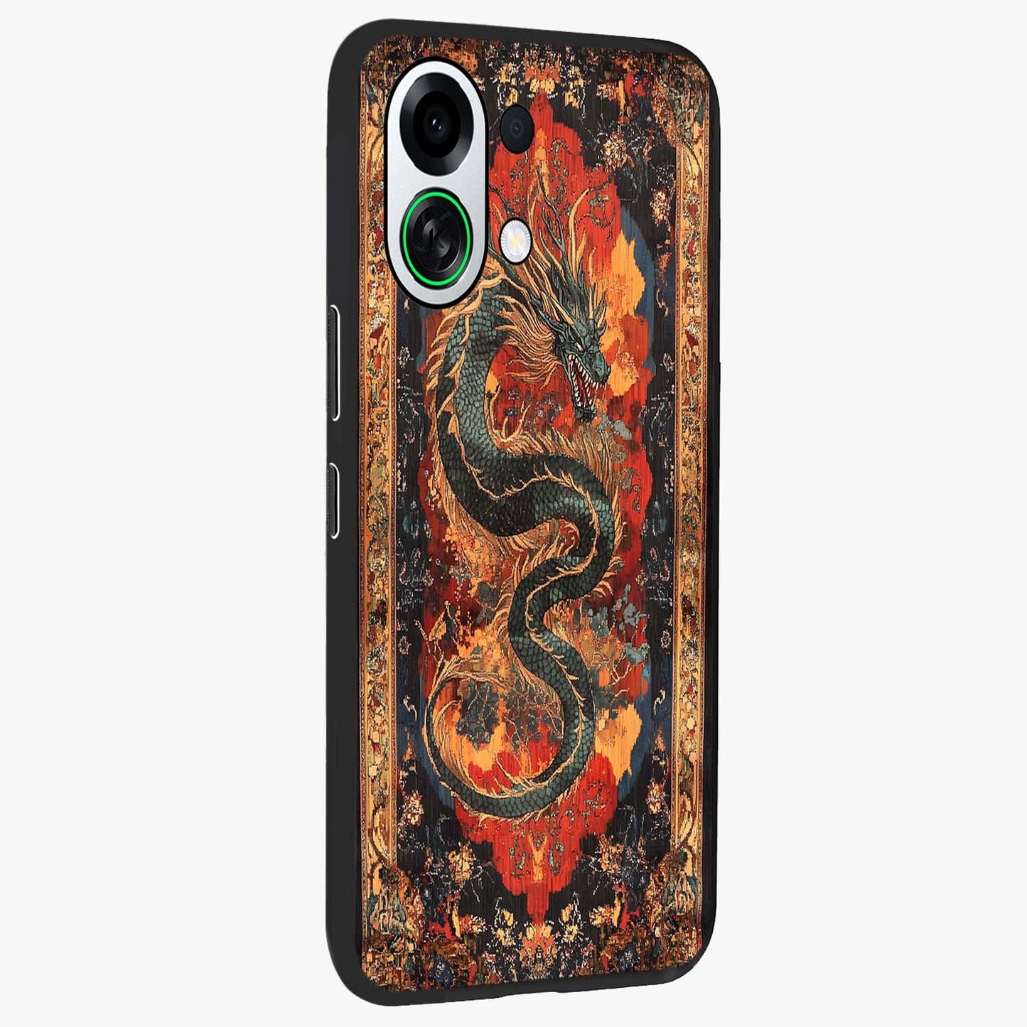 Inferno Dragon Soul Glass Case upright view showcasing intense dragon artwork with fantasy fire theme.