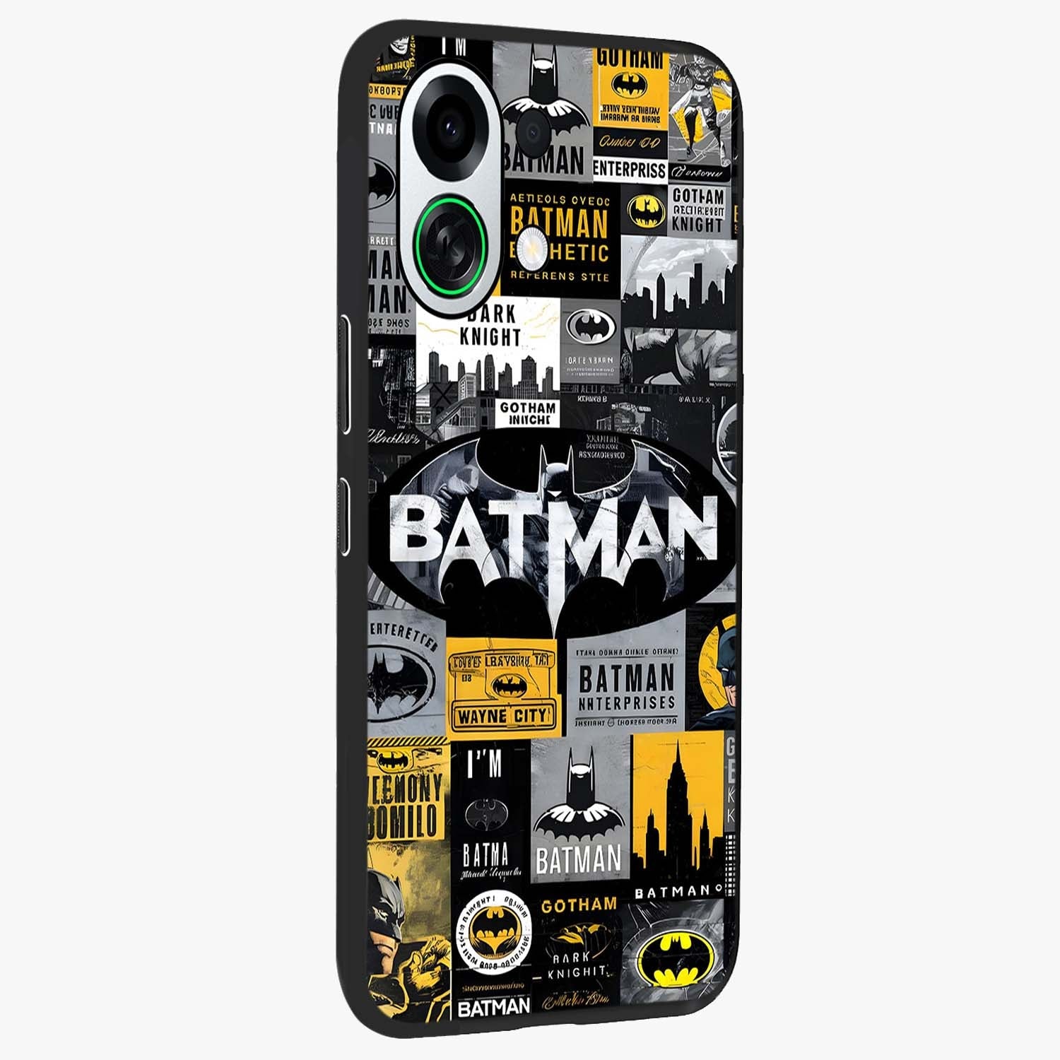 Knight Gotham Rise Glass Case upright view showcasing bold vigilante themed artwork with gothic city vibe.