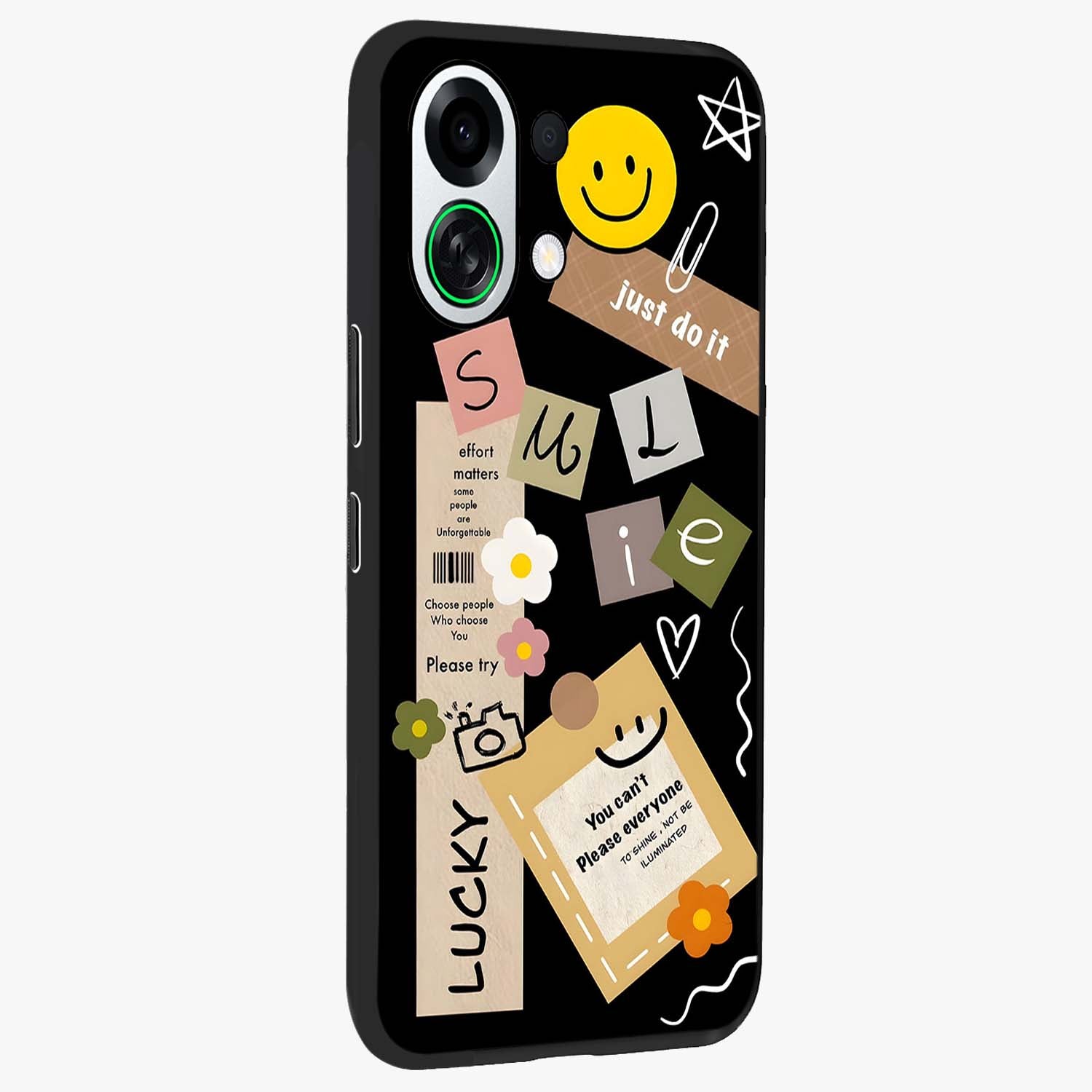 Lucky Aesthetic Collage Glass Case upright view showcasing vibrant collage artwork with youthful aesthetic theme.