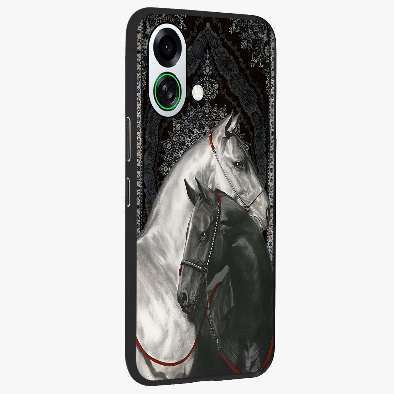 Majestic Ride Legacy Glass Case upright view showcasing dynamic ride inspired artwork with modern automotive theme.