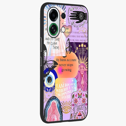 Manifestation Collage Glass Case upright view showcasing artistic manifestation themed artwork with creative style.
