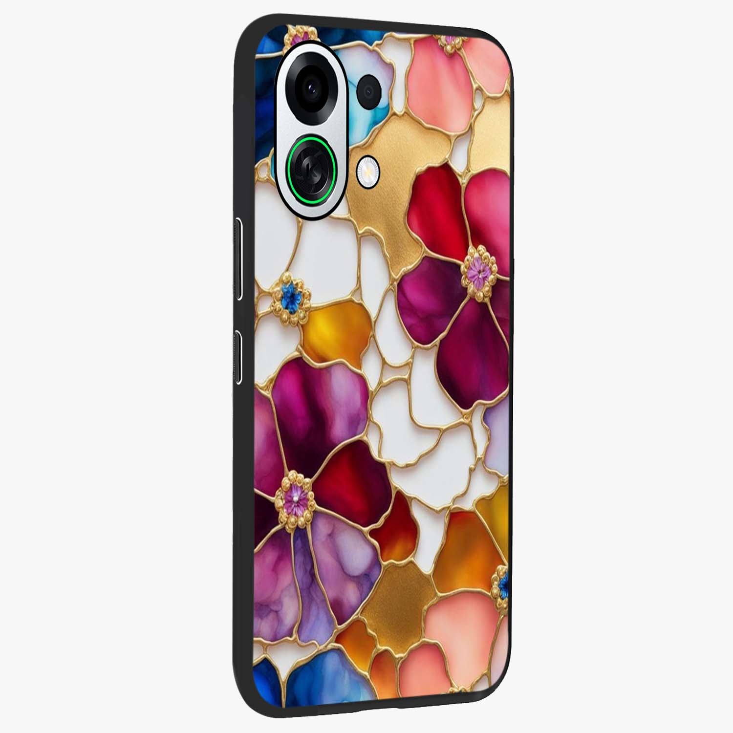 Marble Flower Pattern Glass Case upright view showcasing decorative marble flower artwork with refined style.