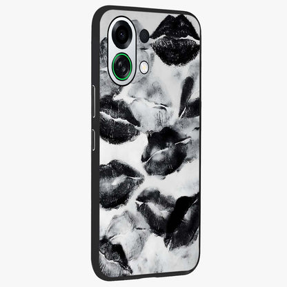 Midnight Kiss Marks Glass Case upright view showcasing stylish kiss mark artwork with trendy romantic theme.