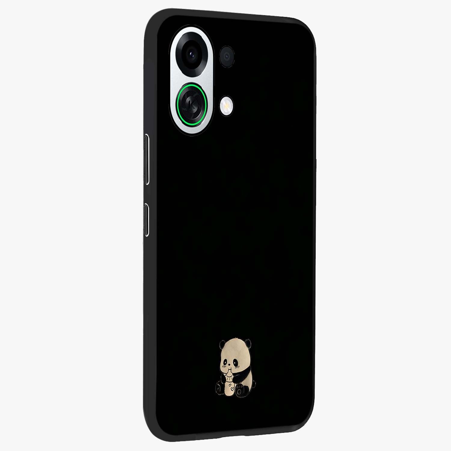 Midnight Panda Love Glass Case upright view showcasing charming panda artwork with playful romantic theme.