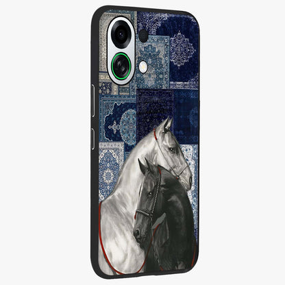 Midnight Stallion Blues Glass Case upright view showcasing dramatic horse artwork with bold artistic theme.