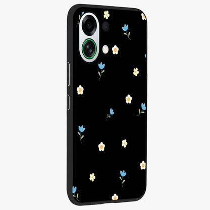 Minimal Petal Whispers Glass Case upright view showcasing elegant floral artwork with modern minimalist style.