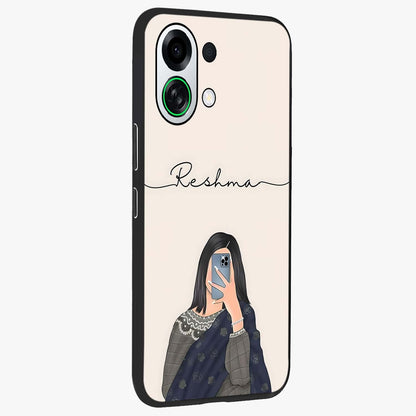 Mirror Mood Muse With Custom Name Glass Case upright view showcasing artistic mirror themed artwork with personalized aesthetic.