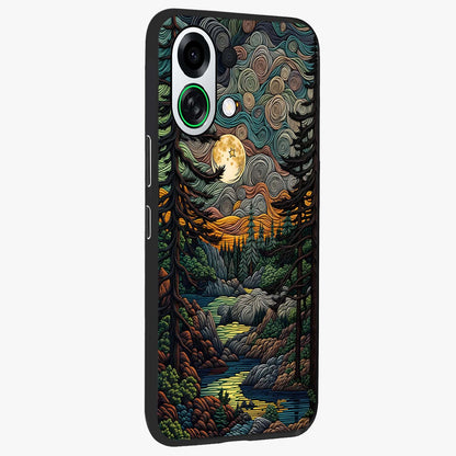 Moonlight Forest Dream Glass Case upright view showcasing magical forest artwork with calm night theme.