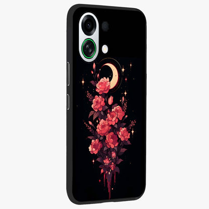 Moonlit Floral Elegance Glass Case upright view showcasing delicate floral artwork with refined night inspired theme.