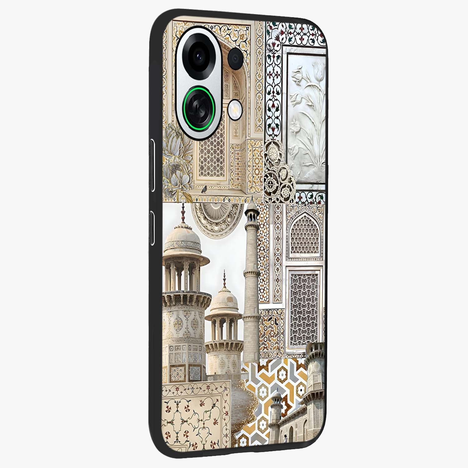 Mughal Marble Legacy Glass Case upright view showcasing ornate Mughal design with luxurious traditional theme.