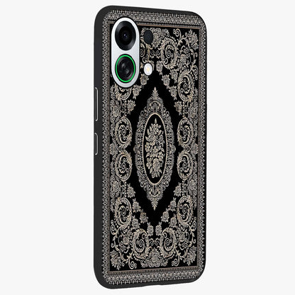 Noir Bloom Elegance Glass Case upright view showcasing graceful floral artwork with luxurious dark theme.