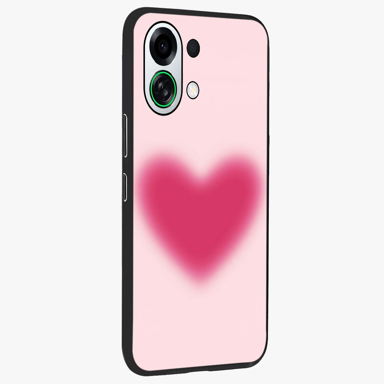 Pink Aura Heart Glass Case upright view showcasing romantic heart artwork with soft pastel theme.