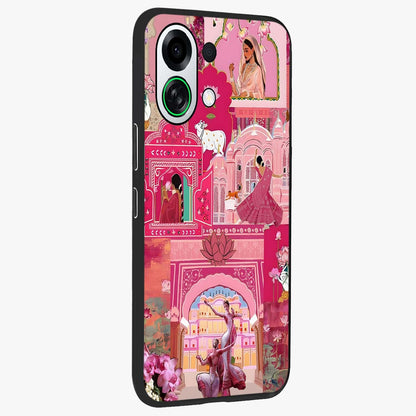 Pink Palace Muse Glass Case upright view showcasing artistic palace artwork with graceful royal theme.
