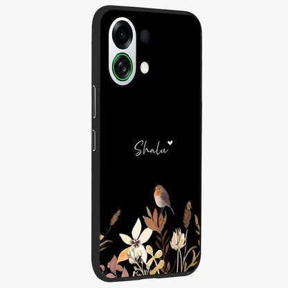 Quiet Garden Tune Custom Name Glass Case upright view showcasing serene botanical artwork with personalized aesthetic.