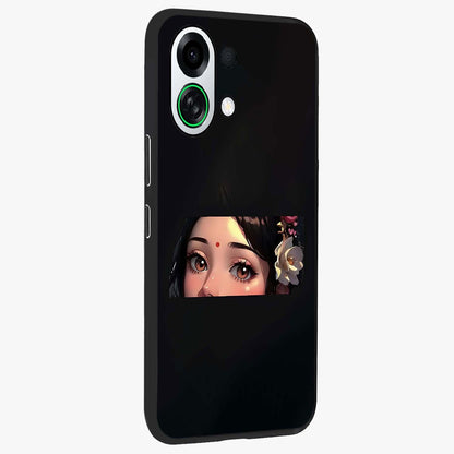 Radha Divine Embrace Glass Case upright view showcasing sacred Radha themed artwork with peaceful devotional style.