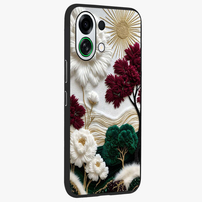 Radiant Bloom Elegance Glass Case upright view showcasing decorative flower artwork with refined botanical theme.