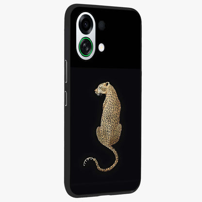 Regal Leopard Glass Case upright view showcasing striking leopard artwork with fierce wildlife theme.