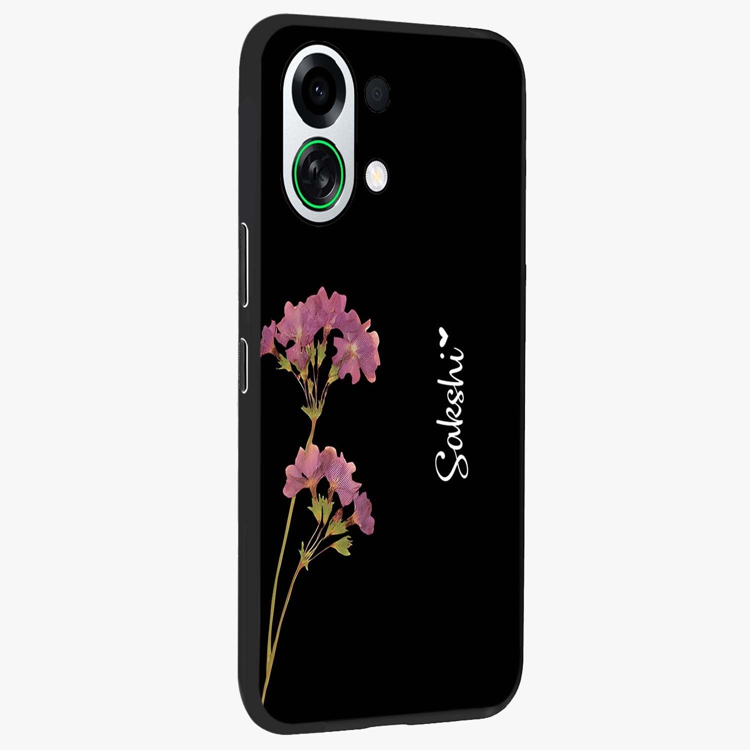 Riching Lavender Flower Custom Name Glass Case upright view showcasing elegant lavender floral artwork with personalized aesthetic.