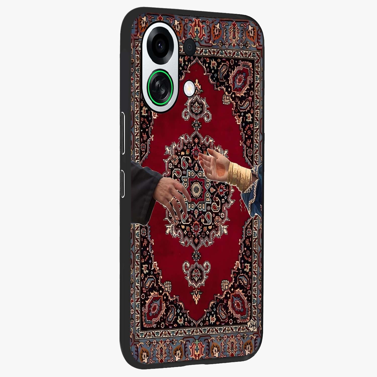 Royal Touch Reach Glass Case upright view showcasing stylish royal inspired artwork with graceful theme.