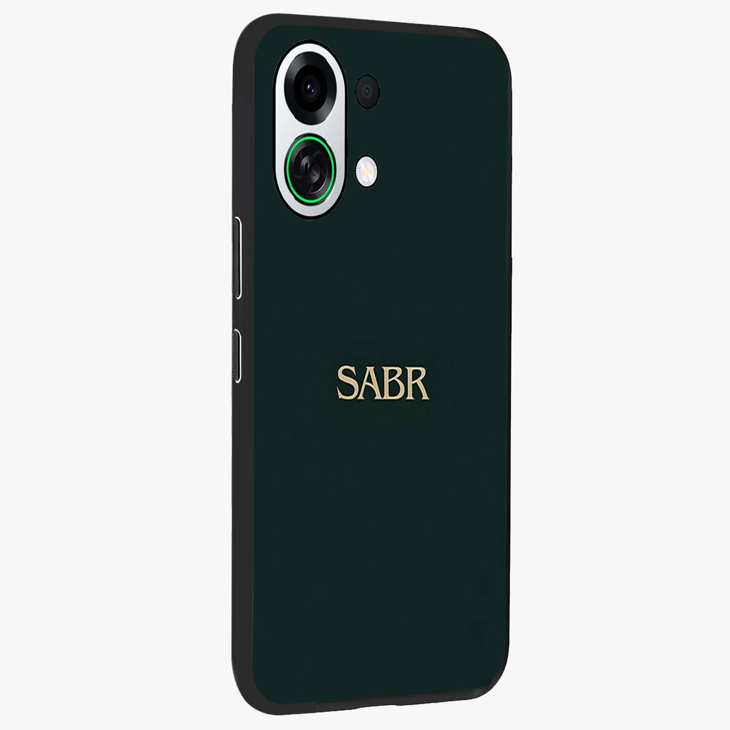 Sabr Minimal Patience Glass Case upright view showcasing calm minimalist artwork with motivational patience theme.