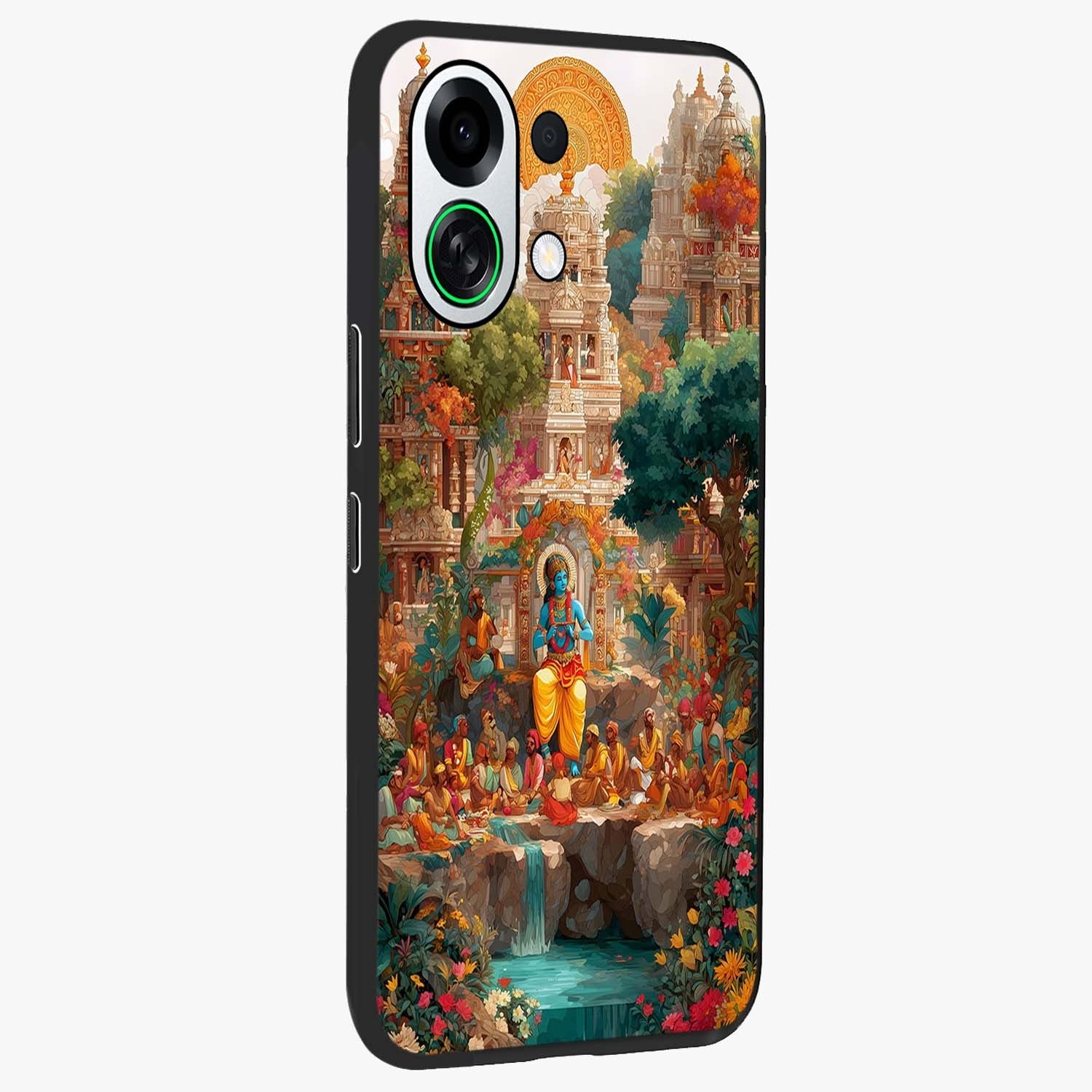 Sacred Sunlight Gods Glass Case upright view showcasing glowing divine artwork with sacred mythological theme.