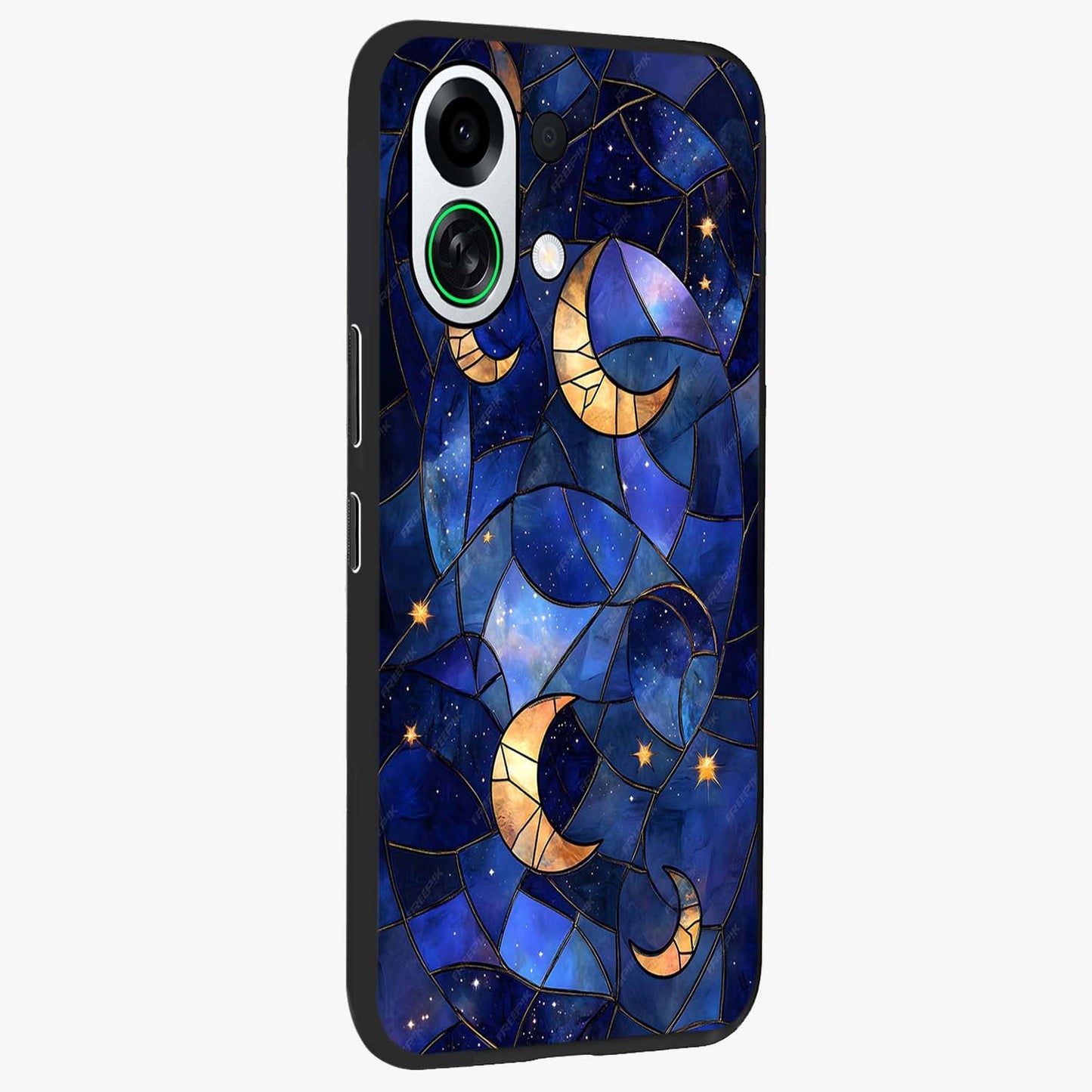 Starlit Sky Tapestry Glass Case upright view showcasing elegant starry sky artwork with cosmic decorative theme.
