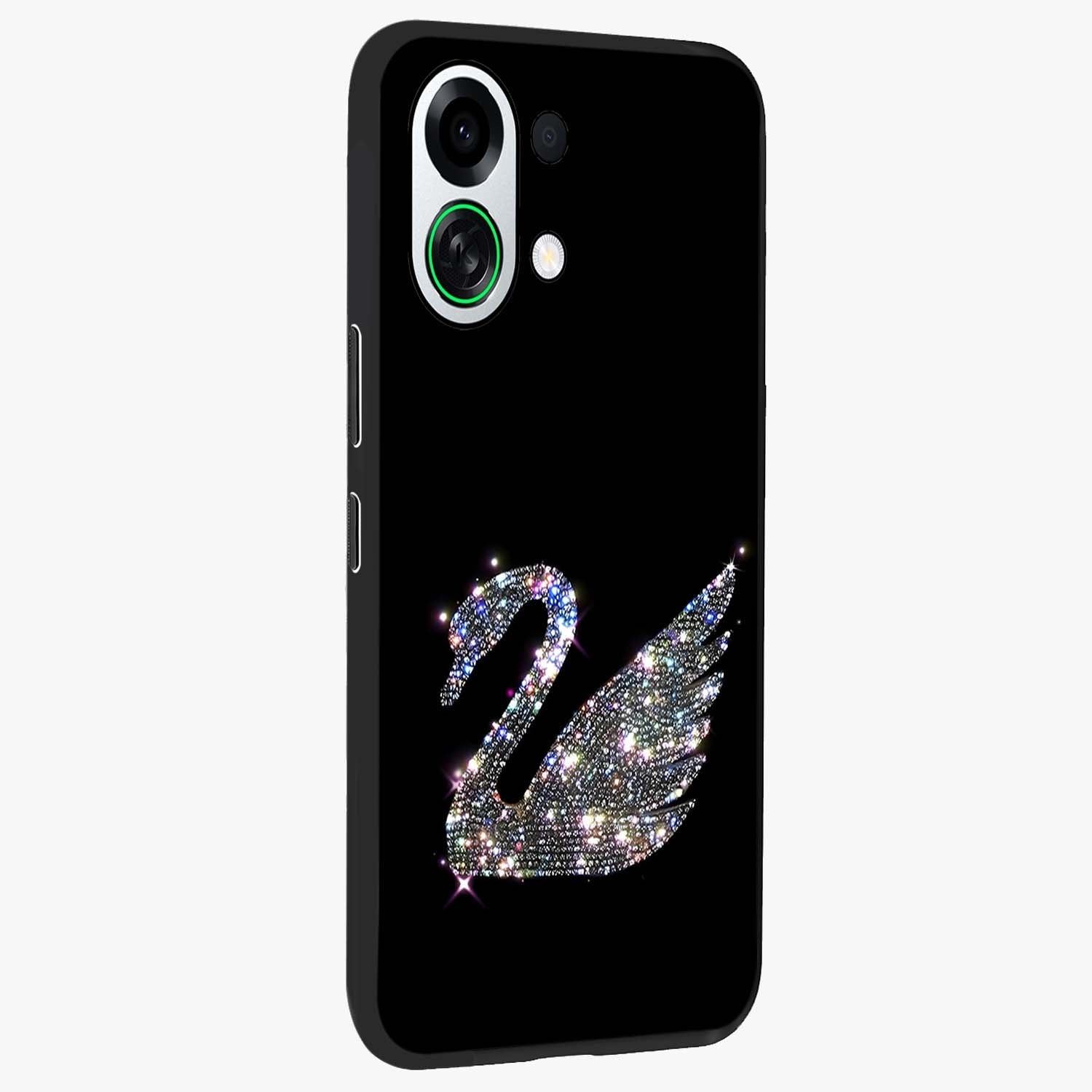 Starlit Swan Grace Glass Case upright view showcasing beautiful swan artwork with peaceful night themed design.