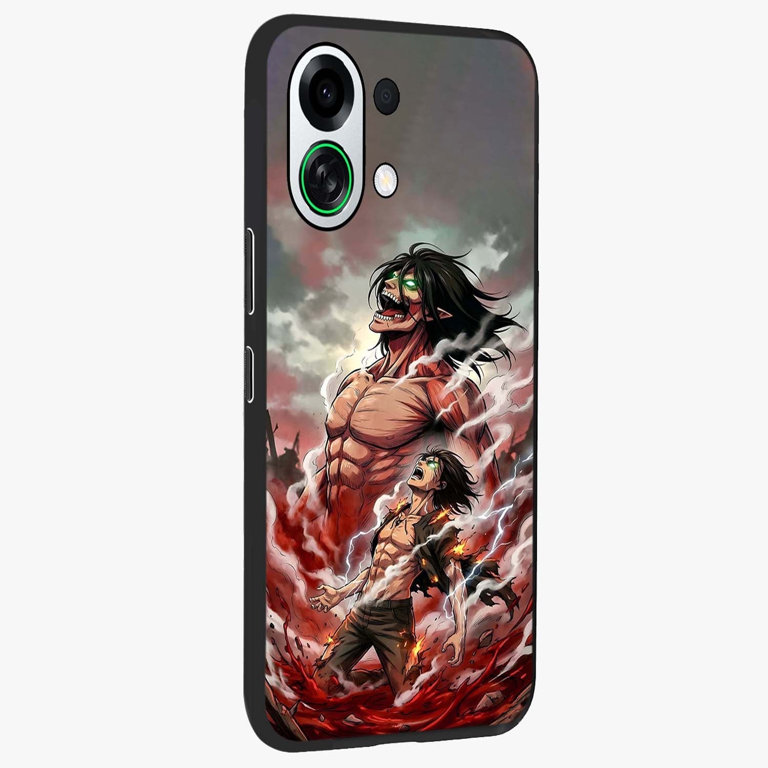 Titan Awakening Fury Glass Case upright view showcasing intense titan artwork with epic fantasy theme.