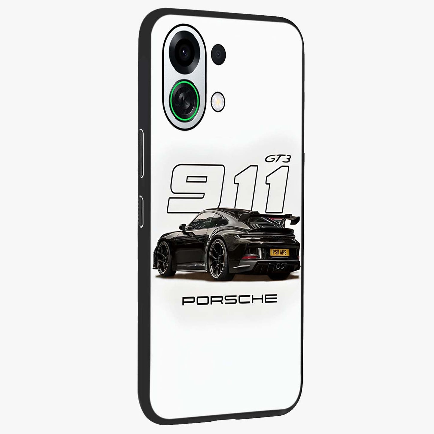 Turbo Legacy Icon Glass Case upright view showcasing bold racing inspired artwork with classic car theme.